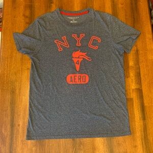 Aeropostale Tee Large Blue Heather with Red NYC Graphic Short Sleeve Activewear